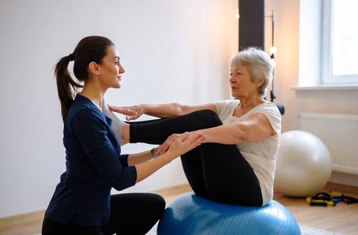 Older adult receiving physiotherapy support
